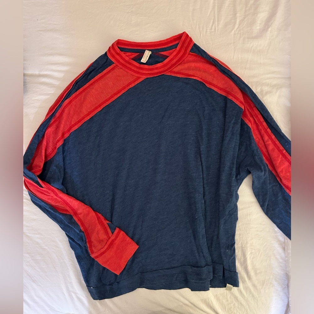 Free People Long Sleeve Tee - Red and Blue
